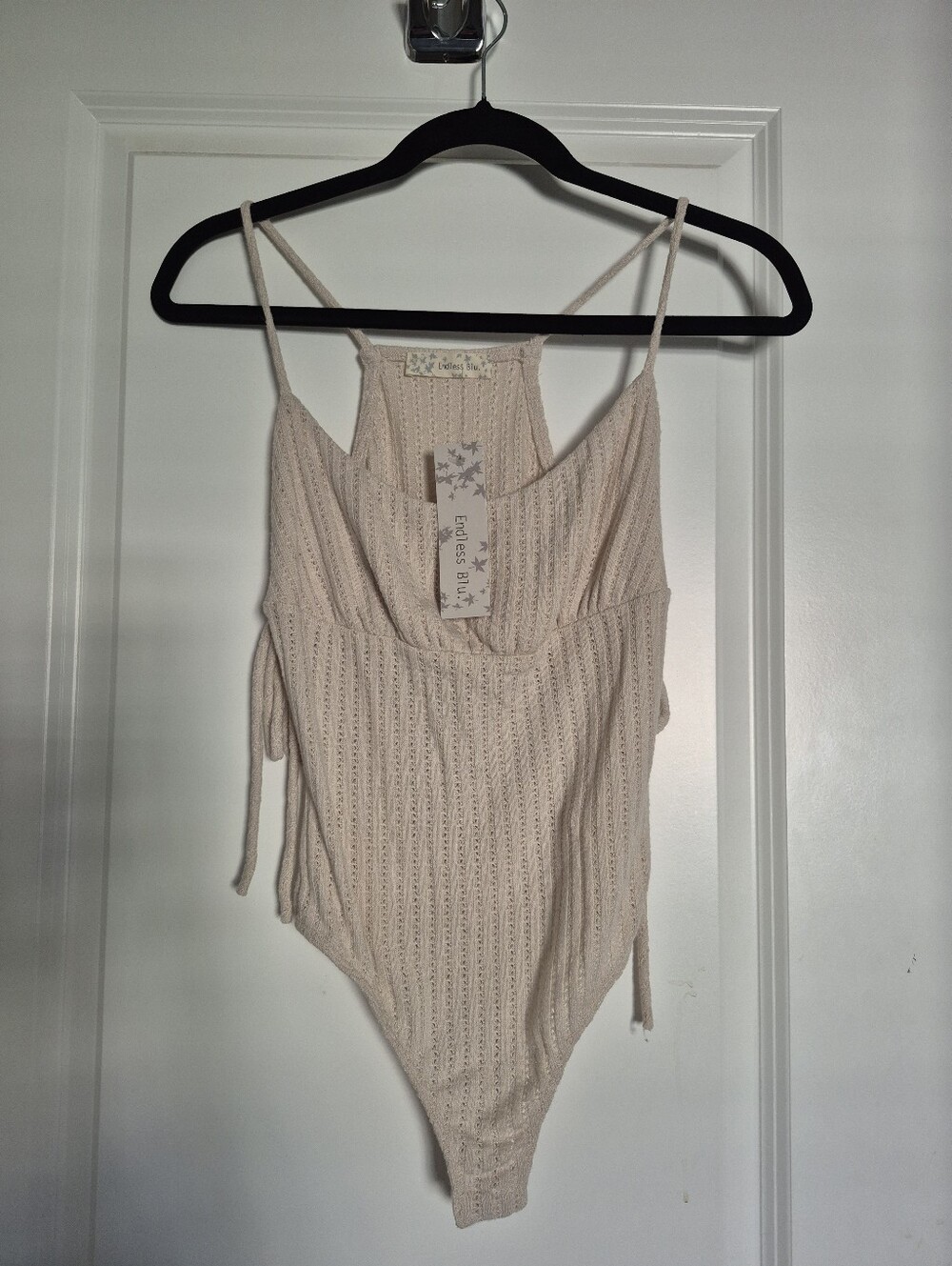 Endless BLU Ribbed Light Blush Spaghetti-Strap Bodysuit